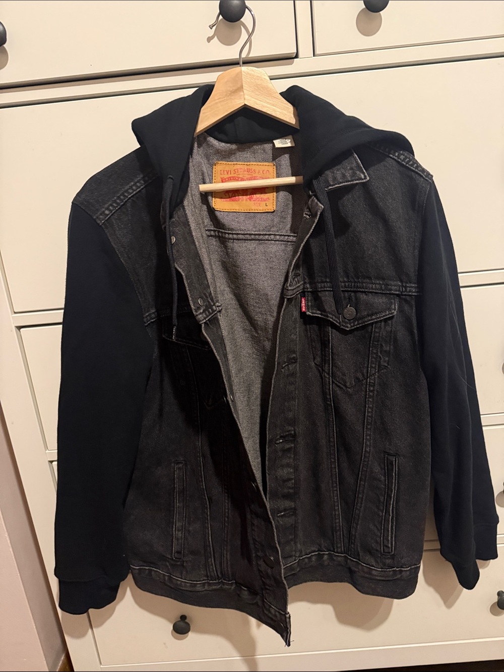 Levi's Black Hooded Denim Jacket with Black Sleeves